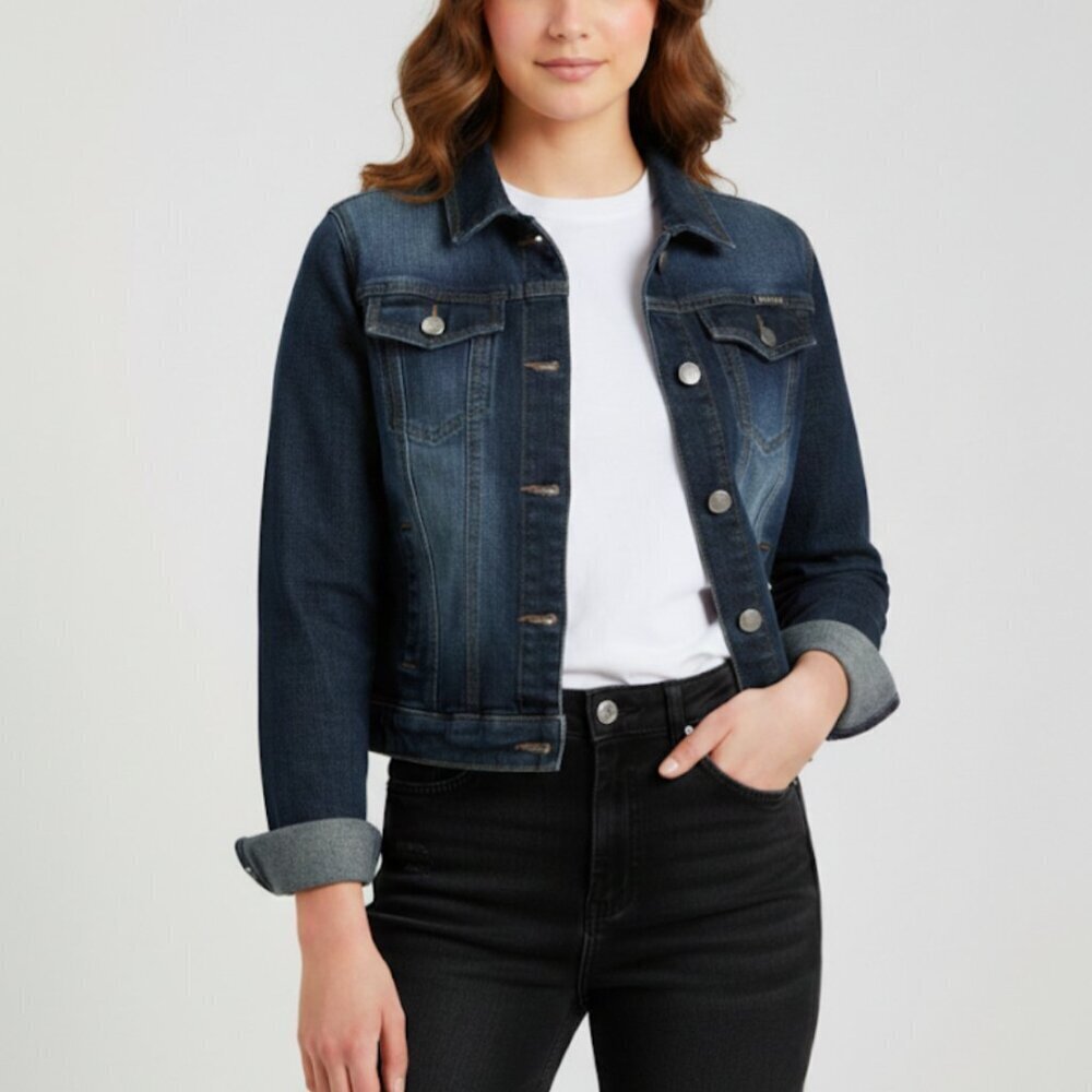 DKNY Girls Cropped Denim Stretch Jean Jacket Size Large Indigo